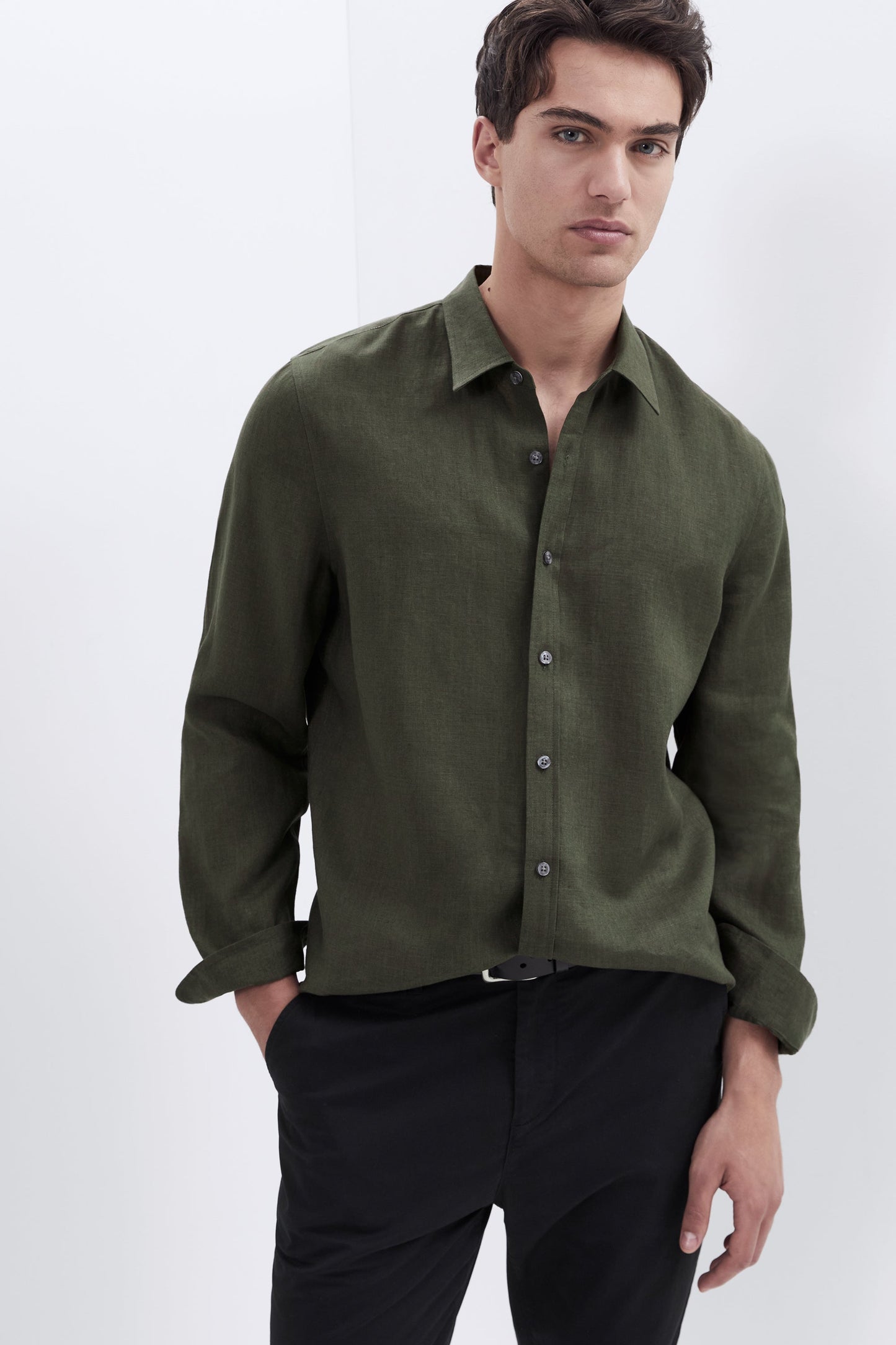 Airy Linen Relaxed Long Sleeve Shirt Khaki