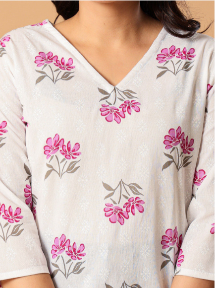White Floral cotton top