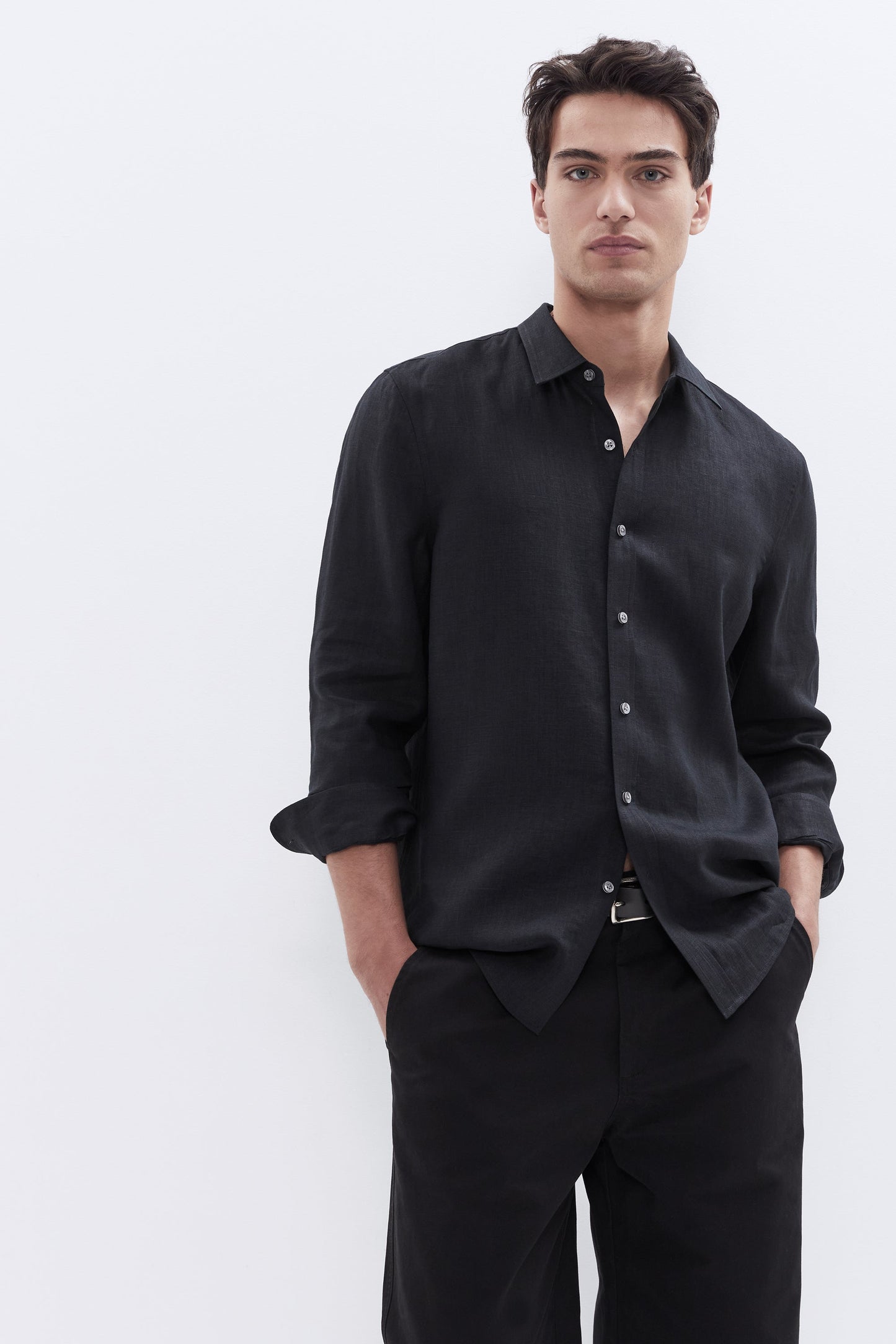 Airy Linen Relaxed Long Sleeve Shirt Black