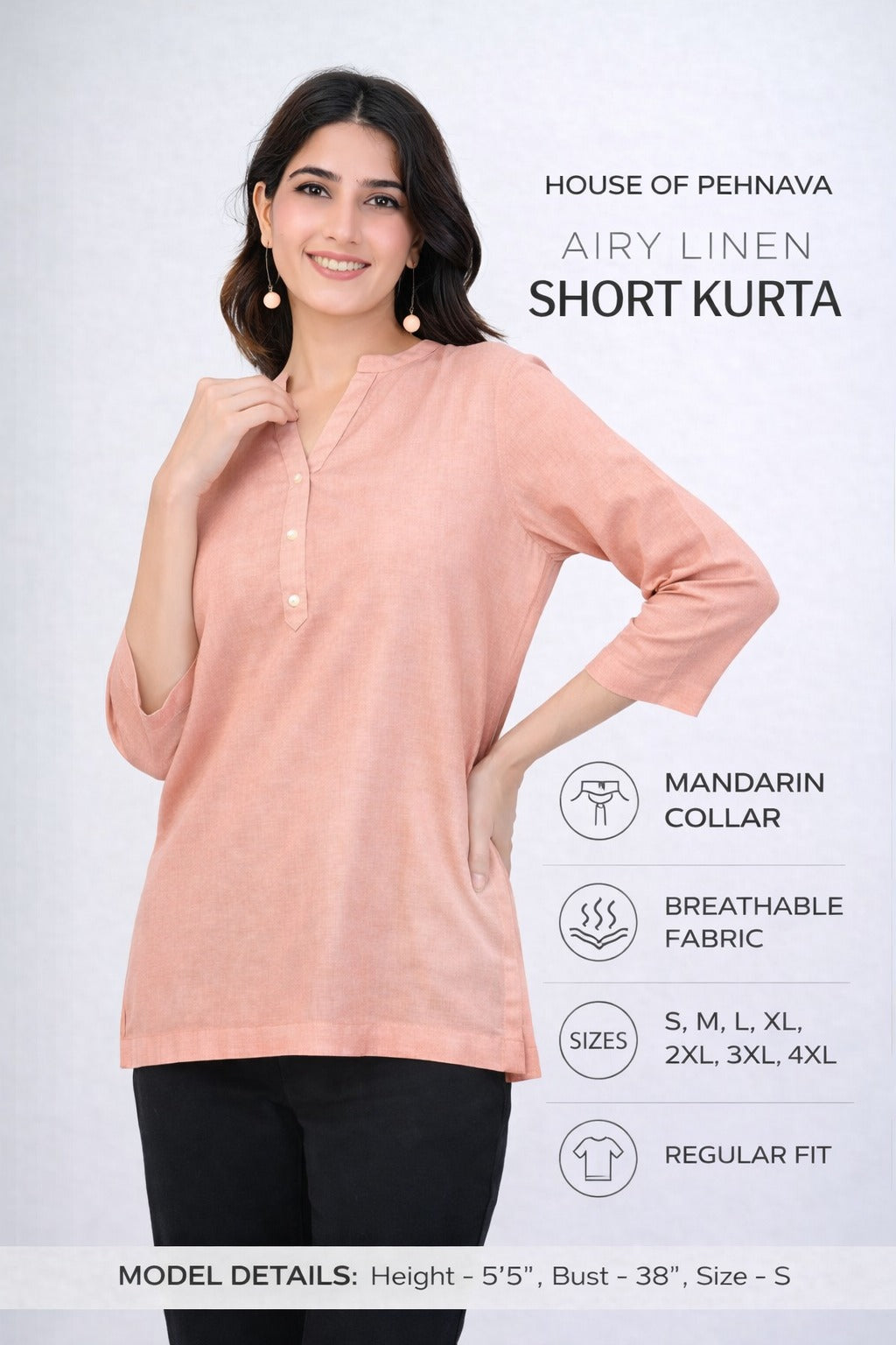 Peach Airy Linen Short Kurta