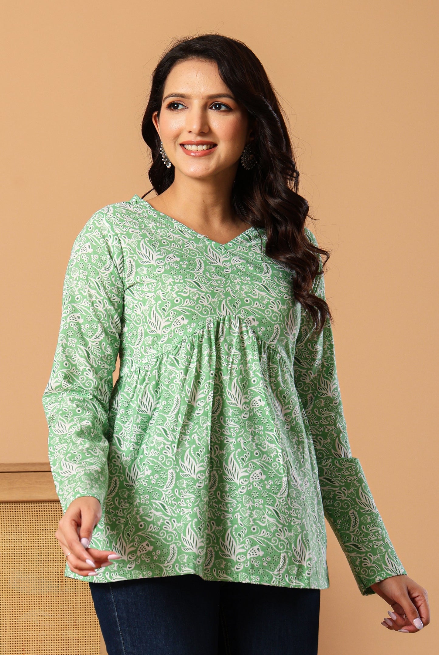 Green Angrakha green Kurti