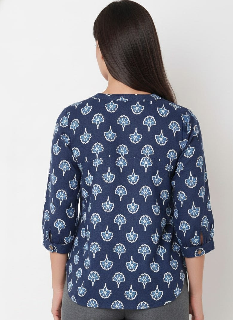 Print Ethnic Cotton Indigo Top