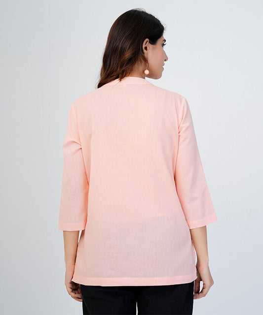 Peach Airy Linen Short Kurta