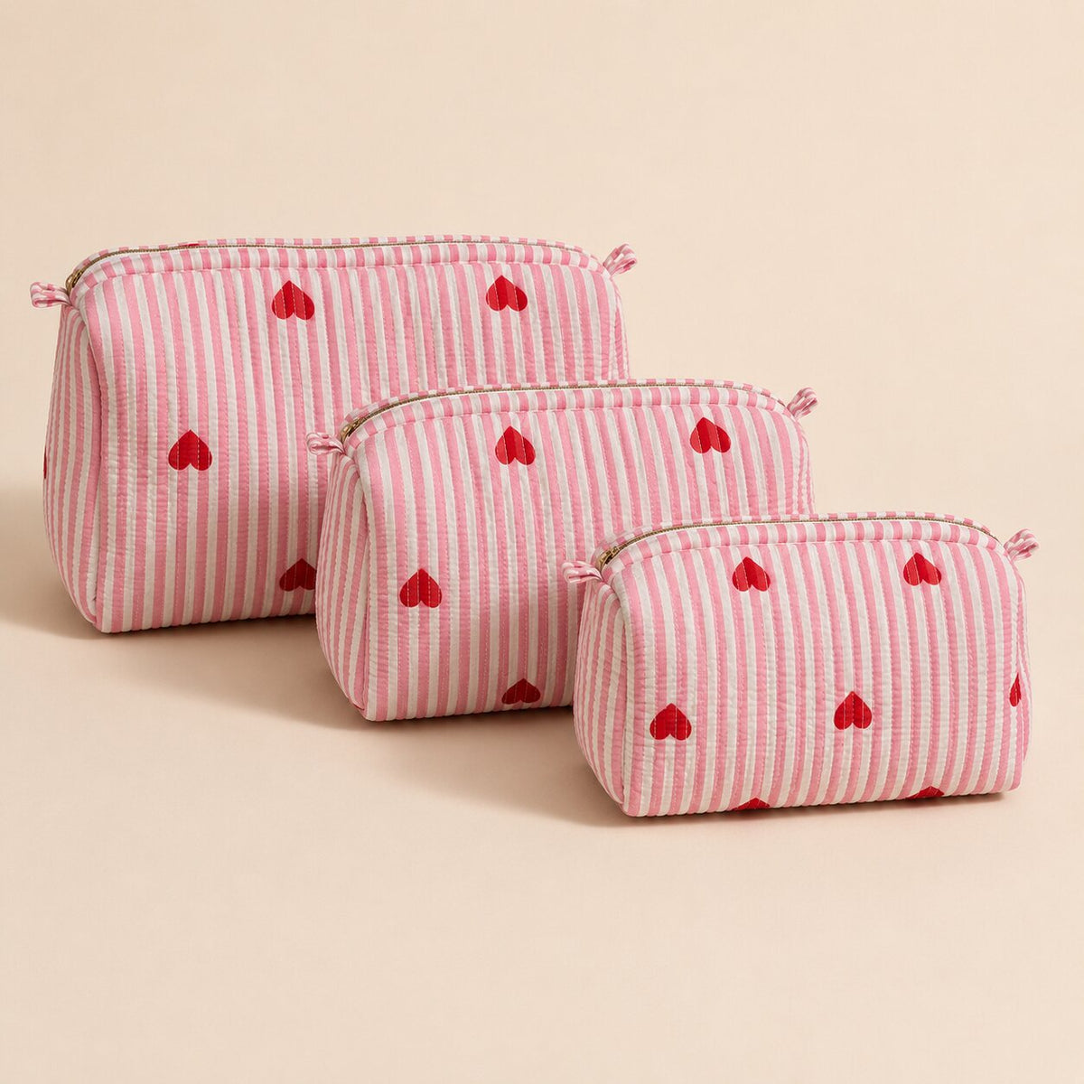 Pink Striped Quilted Cotton Bag