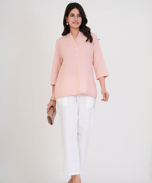 Peach Airy Linen Short Kurti