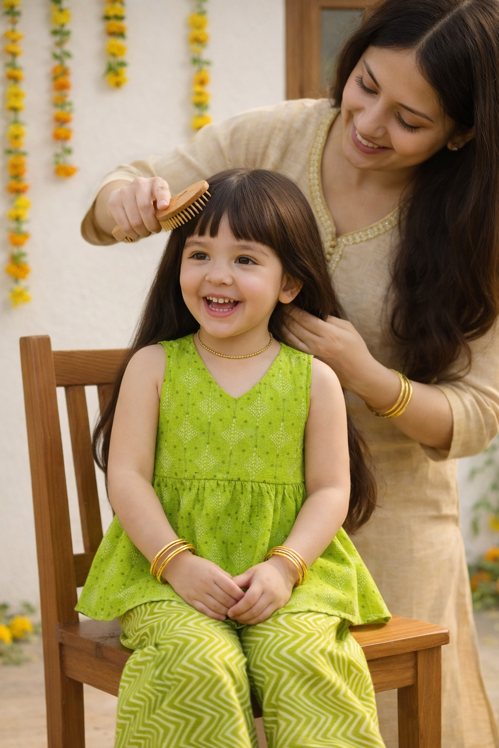 Girls Green Sharara 100% Cotton Co-ords