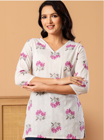 White Floral cotton top
