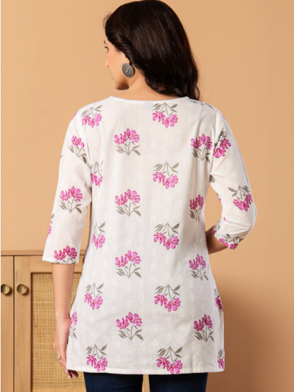White Floral cotton top