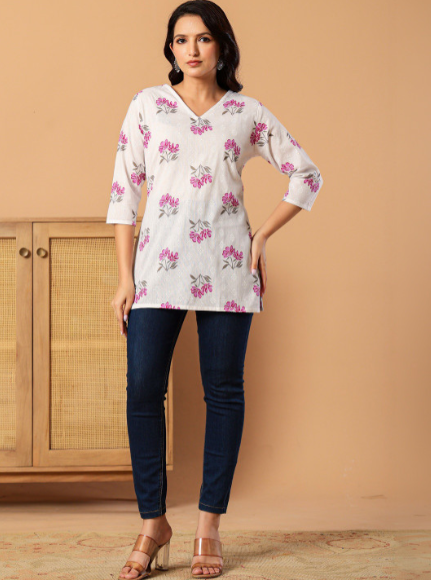 White Floral cotton top