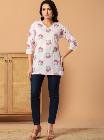 White Floral cotton top