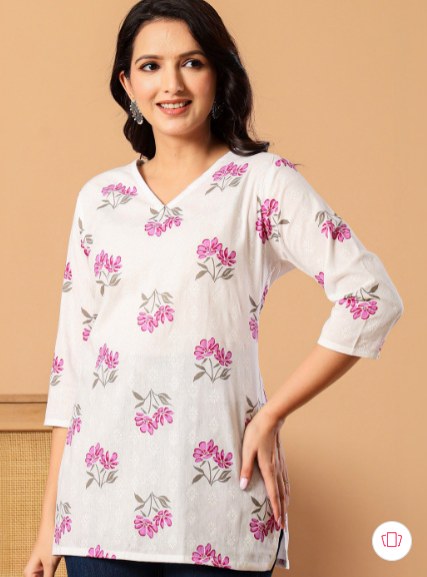 White Floral cotton top