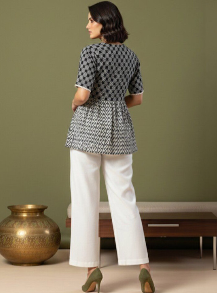 Black Floral Angrakha Printed Tunic with Palazzos