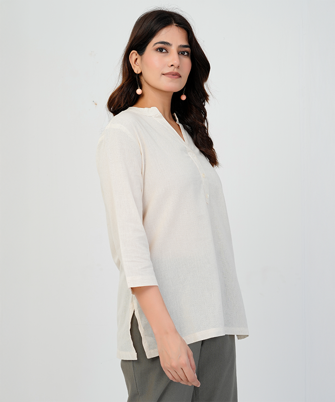 Beige Airy Linen Short Kurta