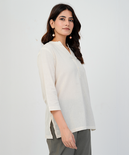 Beige Airy Linen Short Kurta