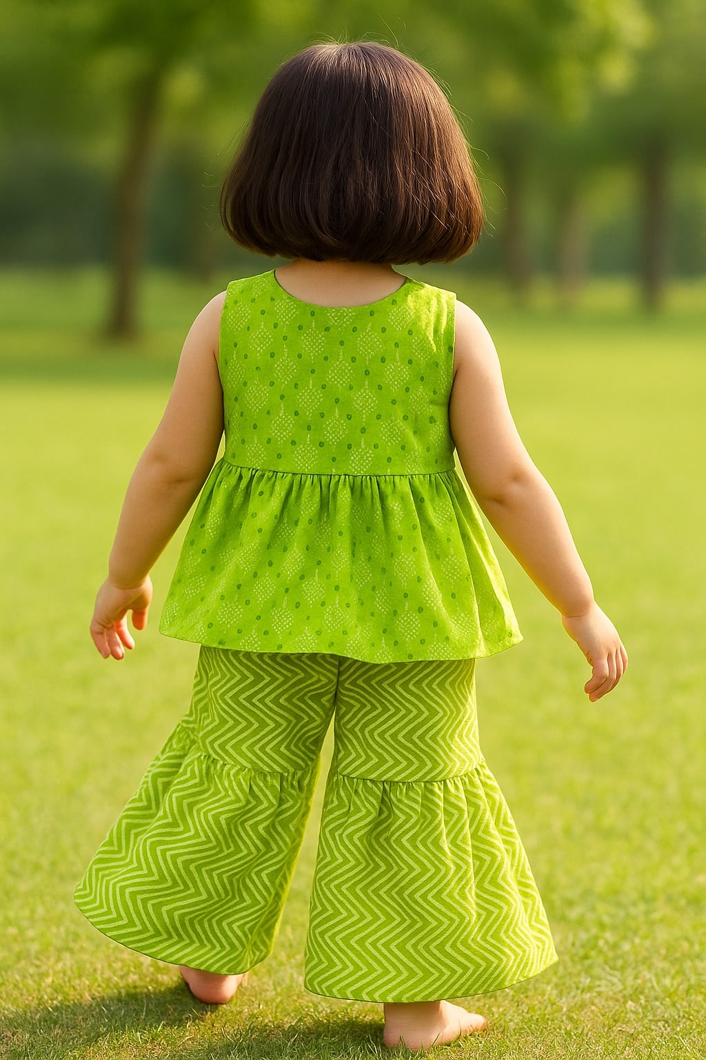 Girls Green Sharara 100% Cotton Co-ords