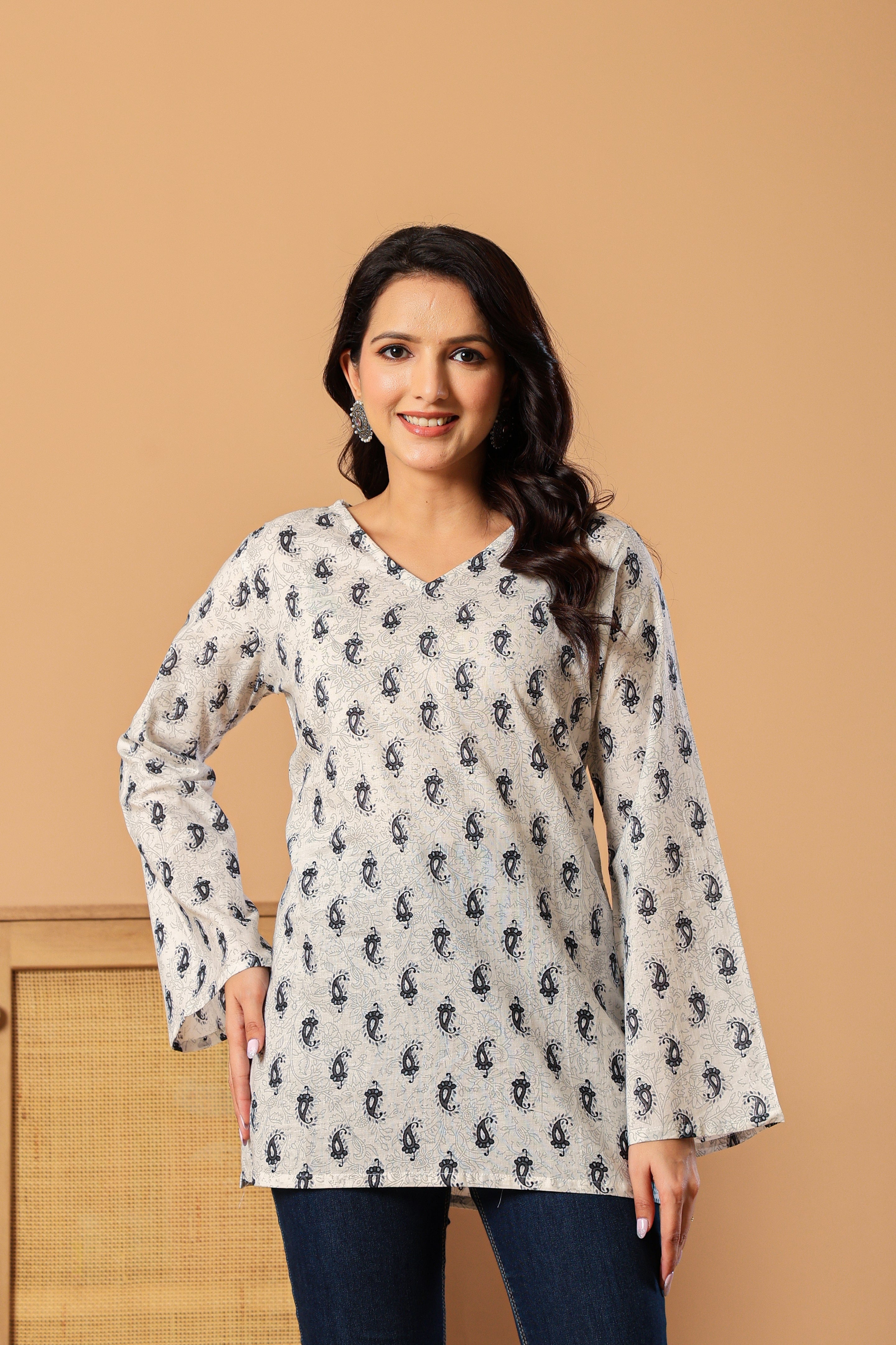 Ethnic Motifs Printed V-Neck Pure Cotton Kurti