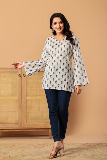 Ethnic Motifs Printed V-Neck Pure Cotton Kurti