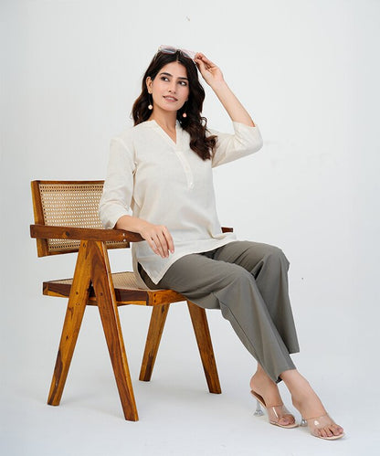Beige Airy Linen Short Kurta