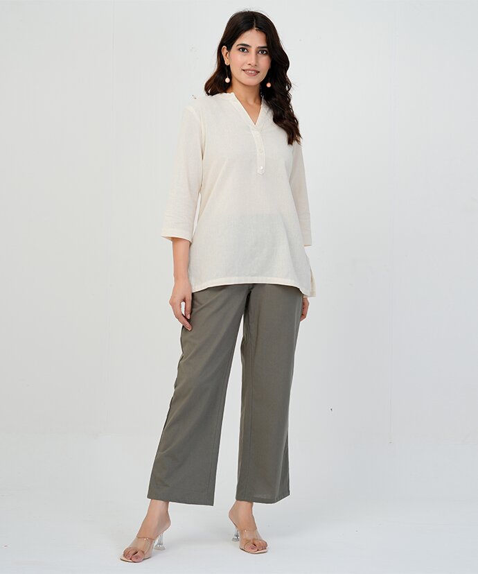Beige Airy Linen Short Kurta