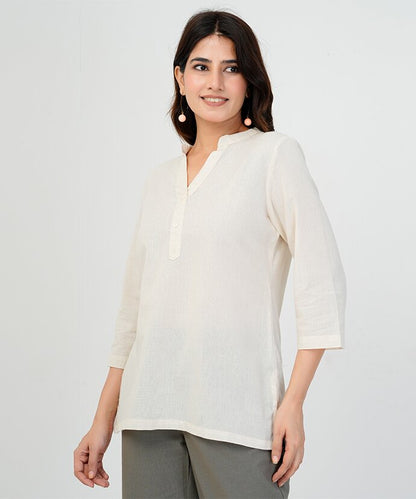Beige Airy Linen Short Kurta