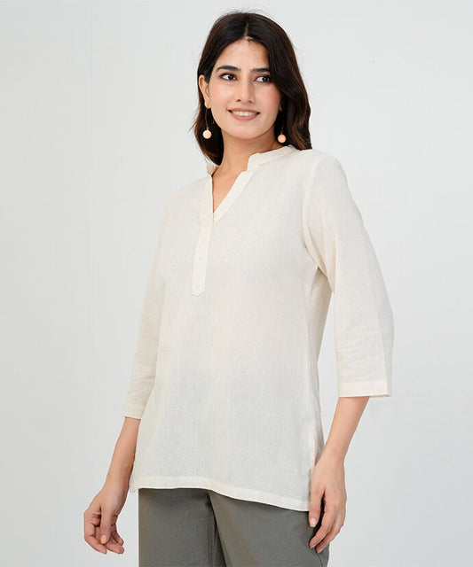 Beige Airy Linen Short Kurta