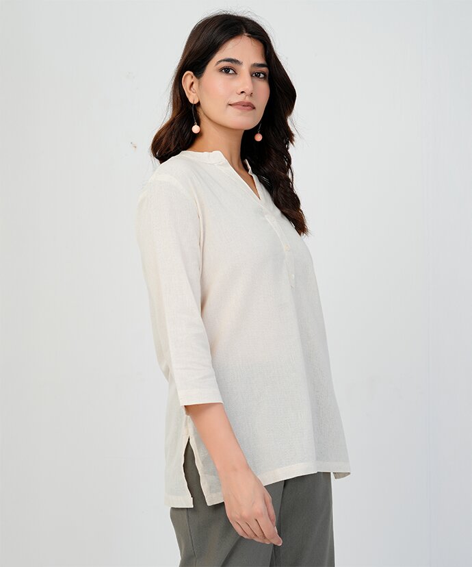 Beige Airy Linen Short Kurta