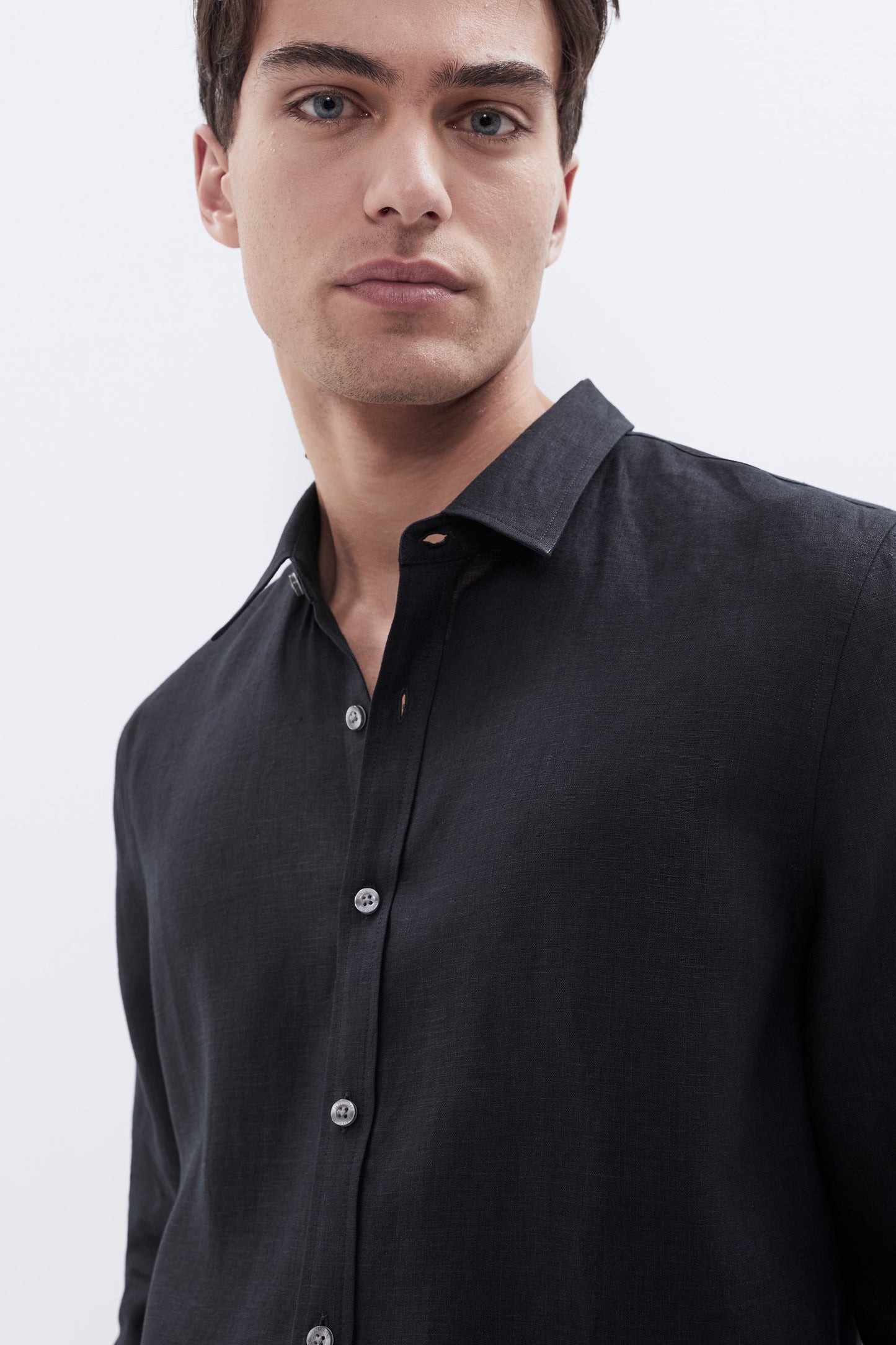 Airy Linen Relaxed Long Sleeve Shirt Black