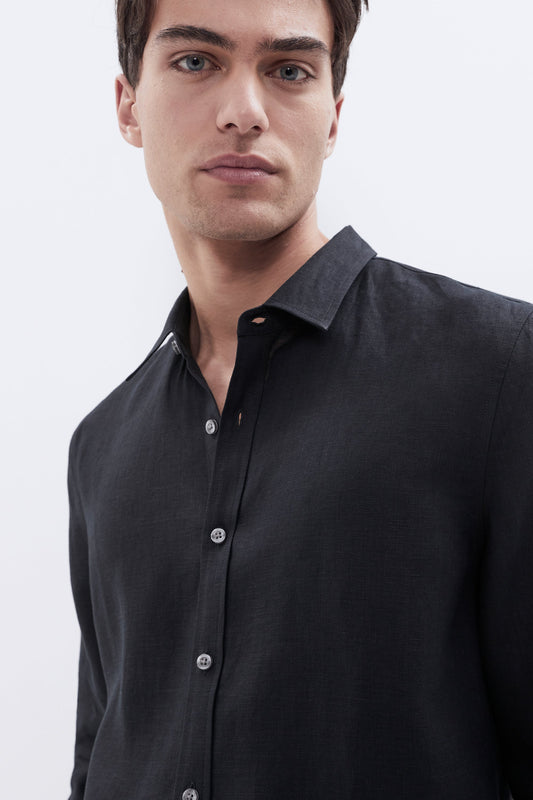 Airy Linen Relaxed Long Sleeve Shirt Black