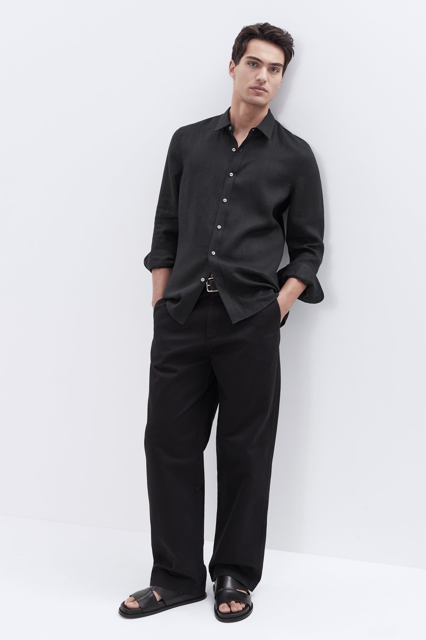 Airy Linen Relaxed Long Sleeve Shirt Black