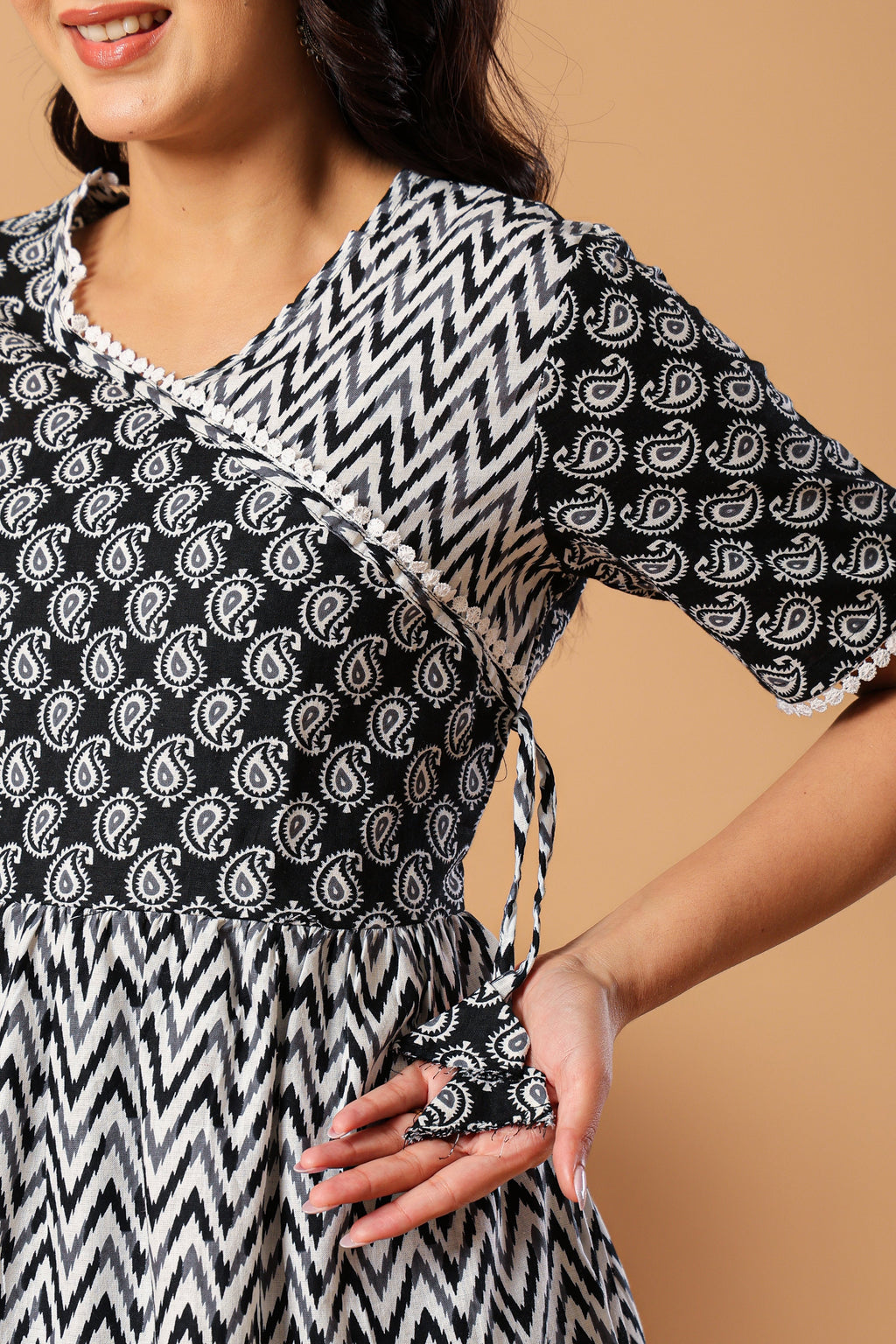 Ethnic Motifs Printed V-Neck Pure Cotton Angrakha Kurti