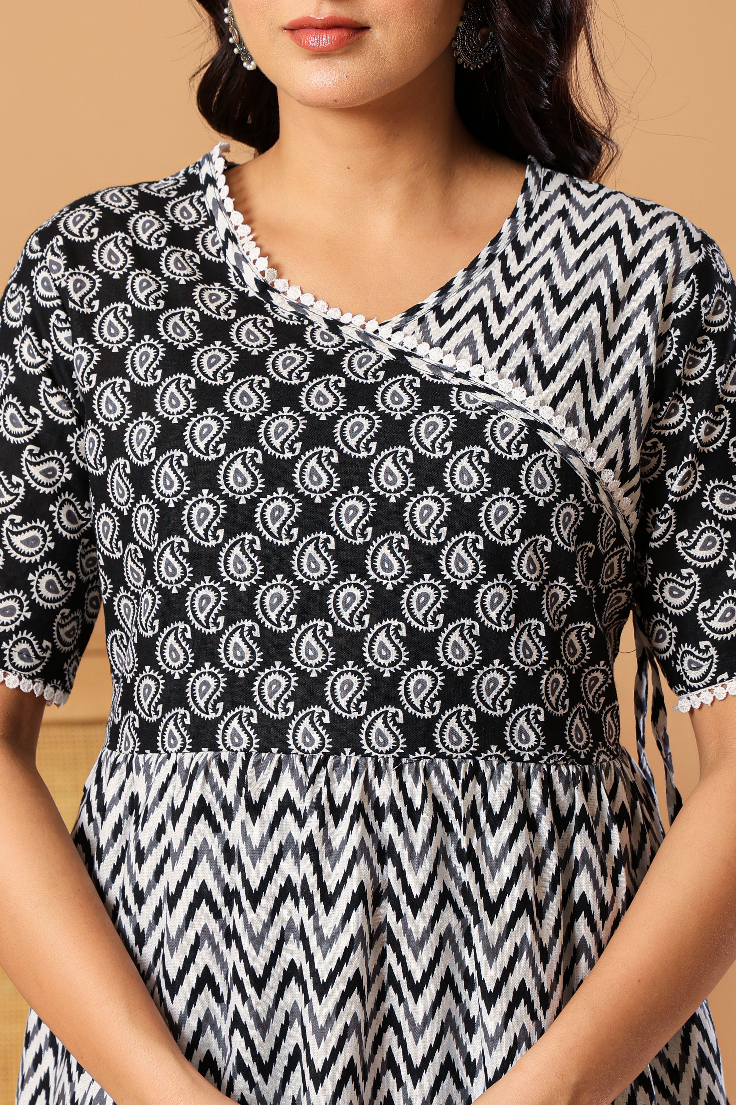 Ethnic Motifs Printed V-Neck Pure Cotton Angrakha Kurti