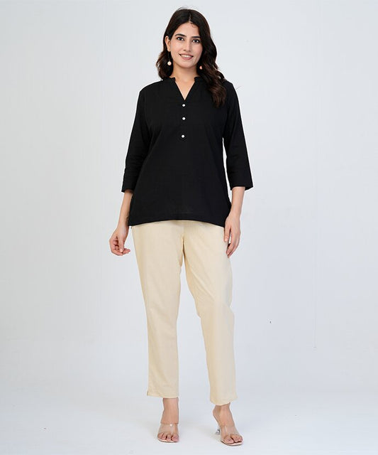 Black Blue Airy Linen Short Kurti