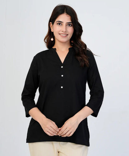 Black Blue Airy Linen Short Kurti