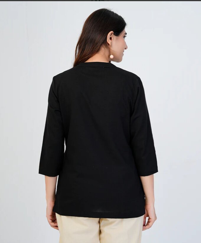 Black Blue Airy Linen Short Kurti