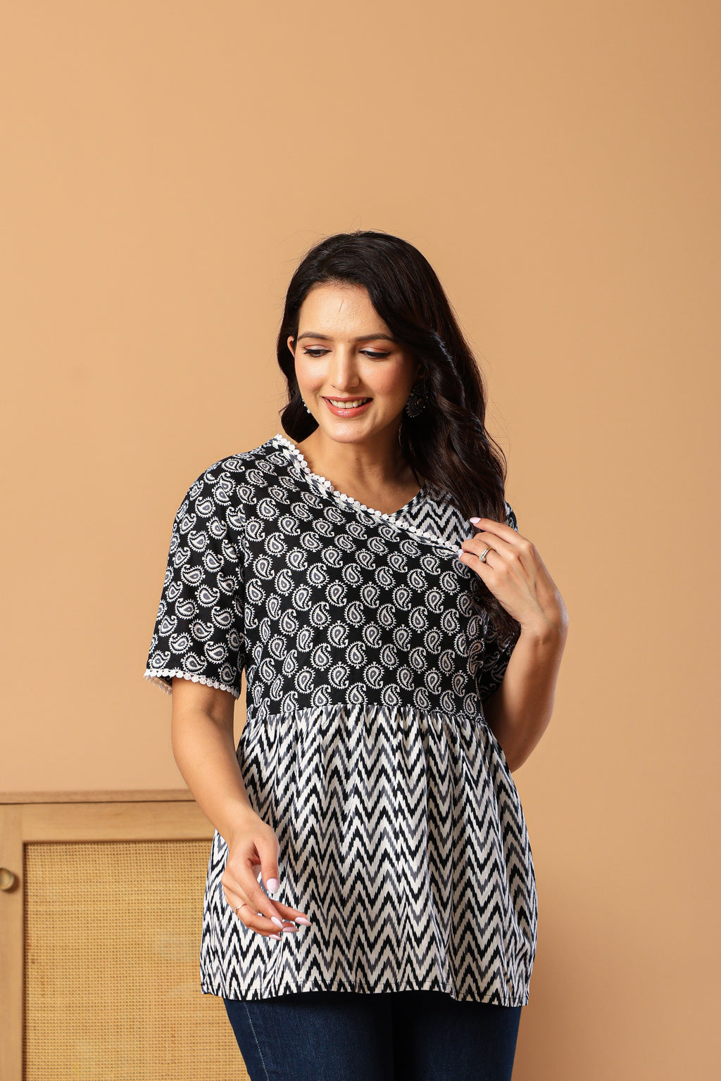 Ethnic Motifs Printed V-Neck Pure Cotton Angrakha Kurti