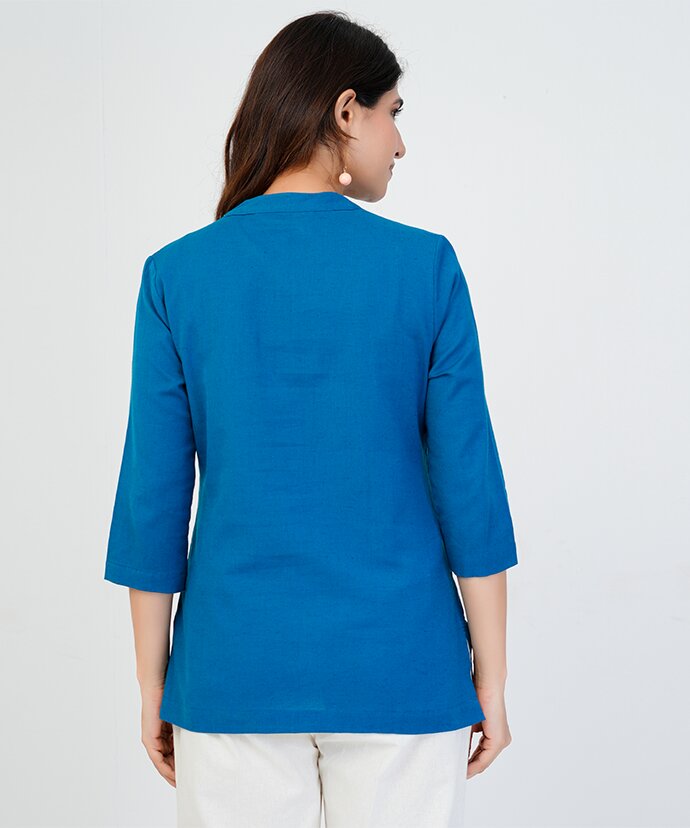 Turquoise Airy Linen Short Kurta
