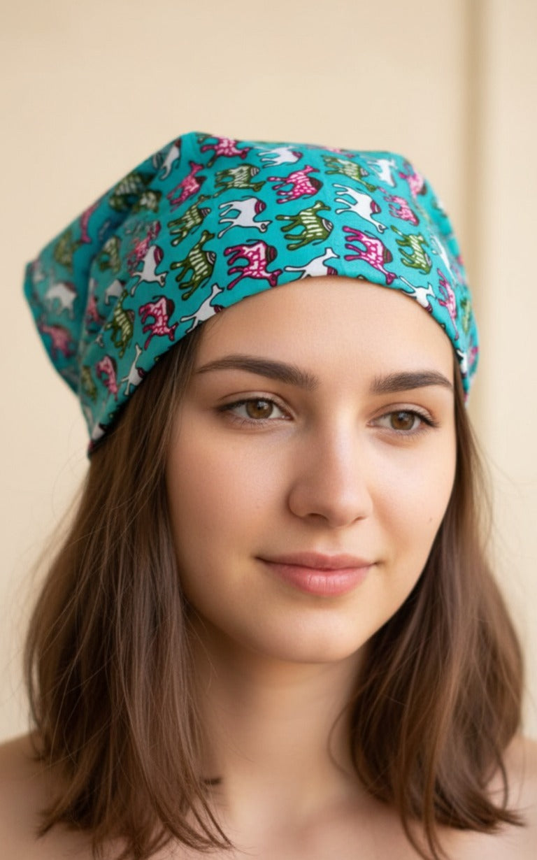 Sky Blue Handblock Cotton Bandana