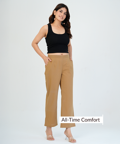 Beige & Coffee Brown Wide Leg Cotton Pant Combo