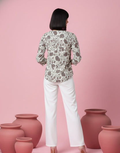 Print Ethnic Cotton Cream Top