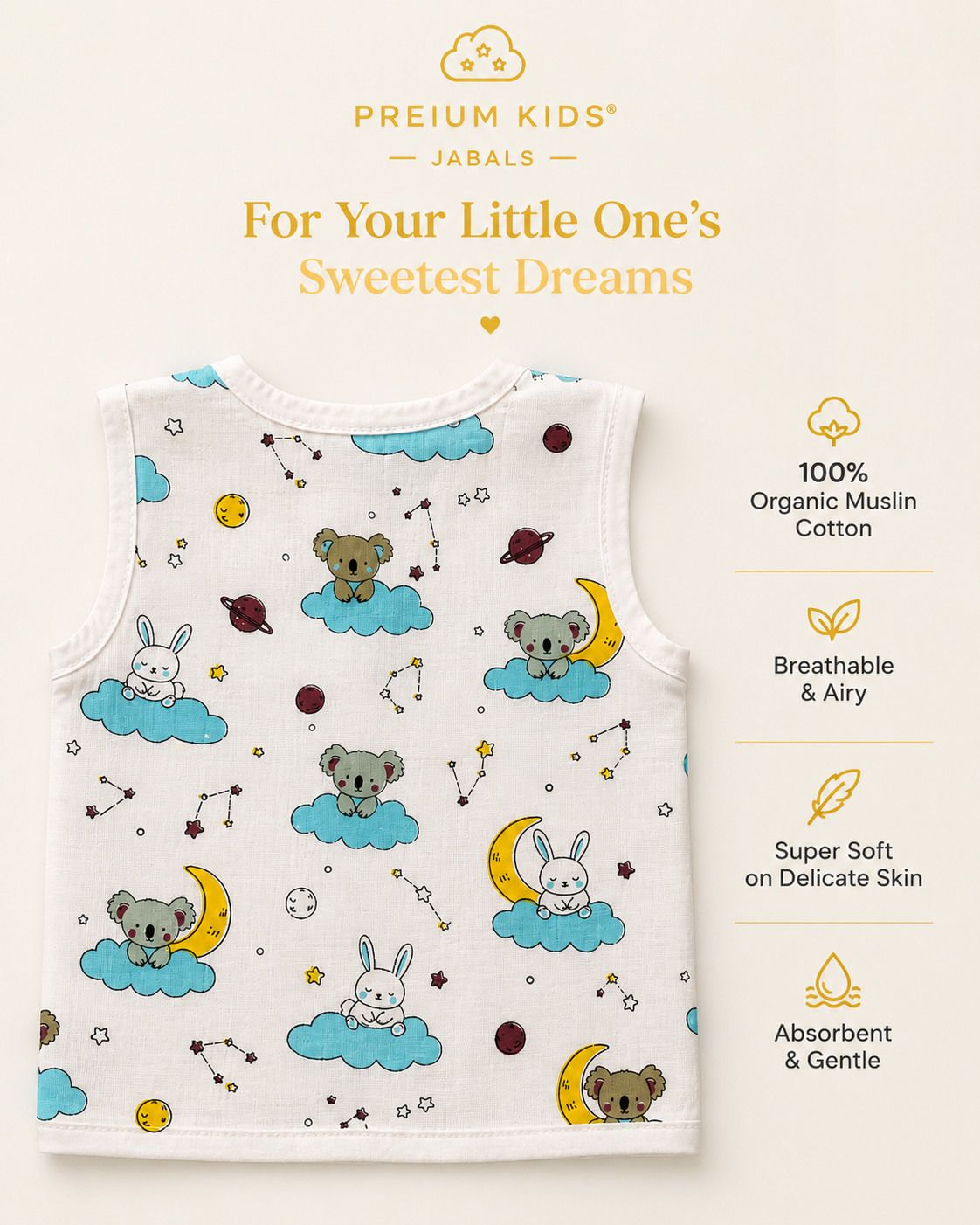 100%  Pure Muslin Cotton Jablas Combo Set of 3