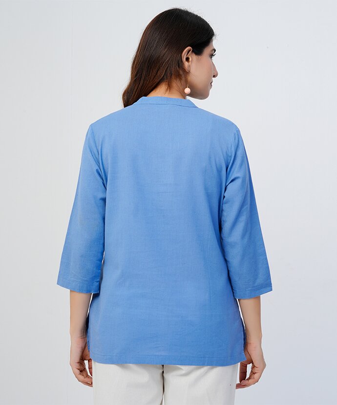 Sky Blue Airy Linen Short Kurta