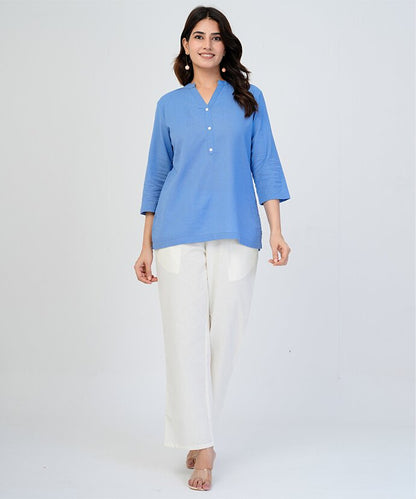 Sky Blue Airy Linen Short Kurta