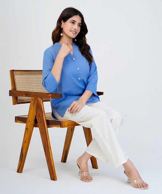 Sky Blue Airy Linen Short Kurta