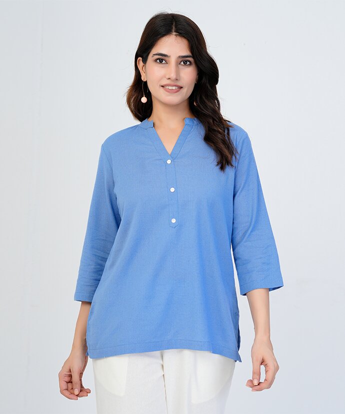 Sky Blue Airy Linen Short Kurta