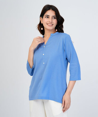 Sky Blue Airy Linen Short Kurta