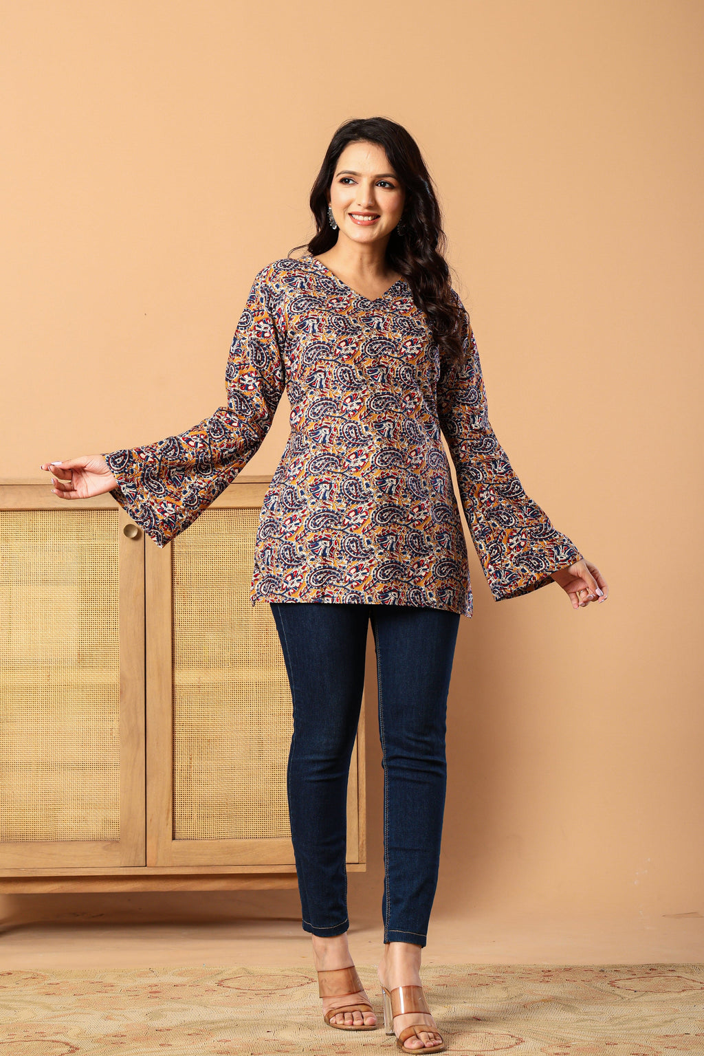 Multicoloured Bell Sleeves Kurti