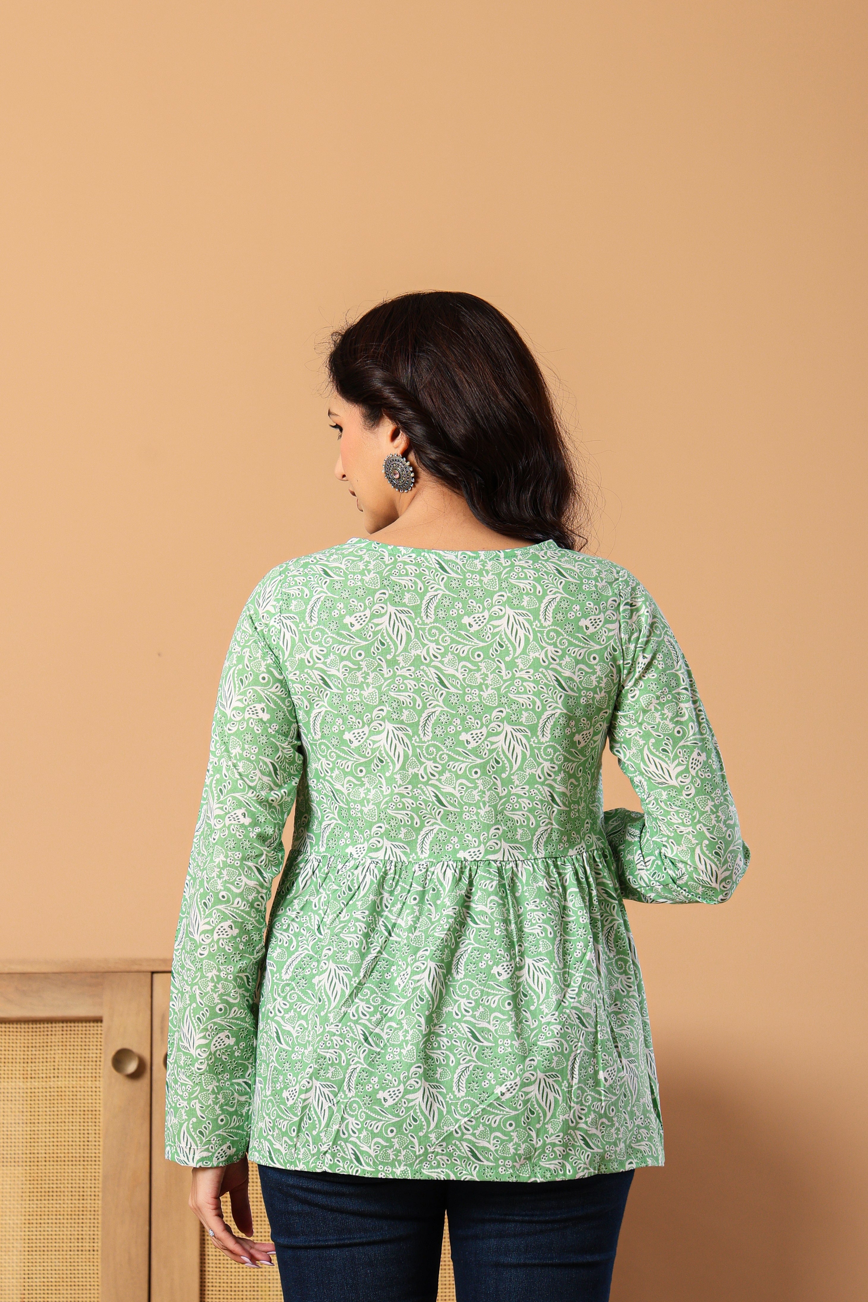 Ethnic Motifs Printed V-Neck Pure Cotton Empire Kurti