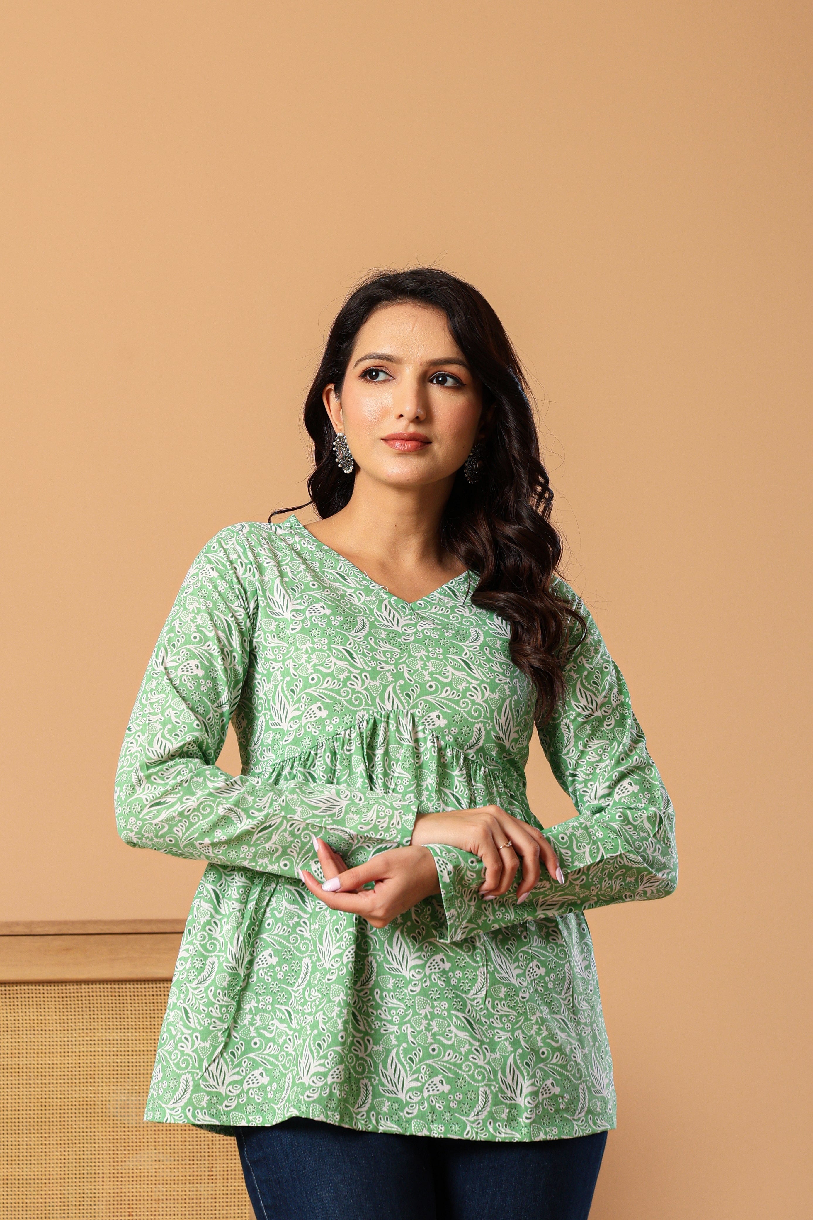 Ethnic Motifs Printed V-Neck Pure Cotton Empire Kurti