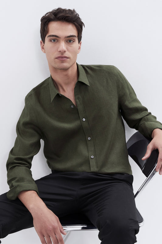 Airy Linen Relaxed Long Sleeve Shirt Khaki