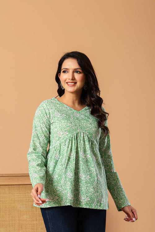 Ethnic Motifs Printed V-Neck Pure Cotton Empire Kurti